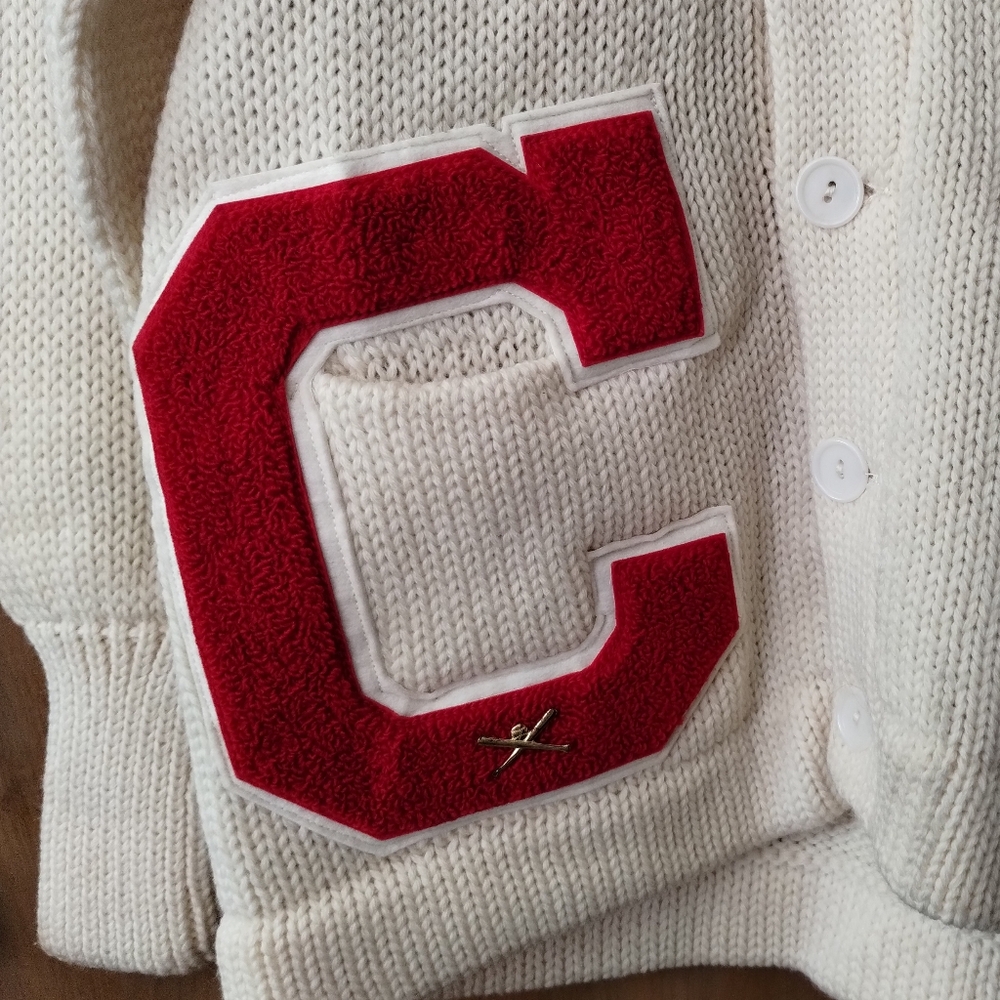 Hanson Cream 100% Virgin Wool Knit Letterman Sweater